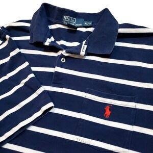 POLO Ralph Lauren‎ Men's Sz XL Navy Blue White Stripe Short Sleeve Shirt